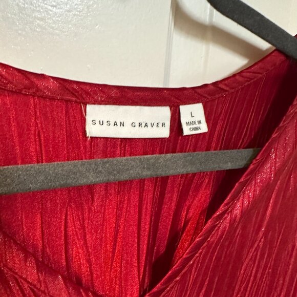 Susan Graver Red Silver Sparkle Sleeveless Blouse-Size Large - Picture 3 of 4